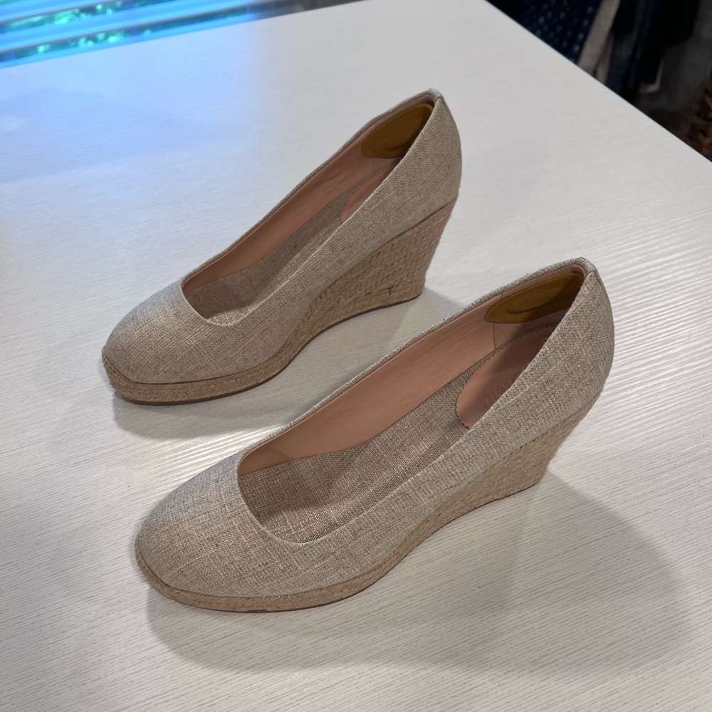 J Crew Metallic Canvas Wedge 10